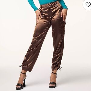 Satin Brown Cargo Pants